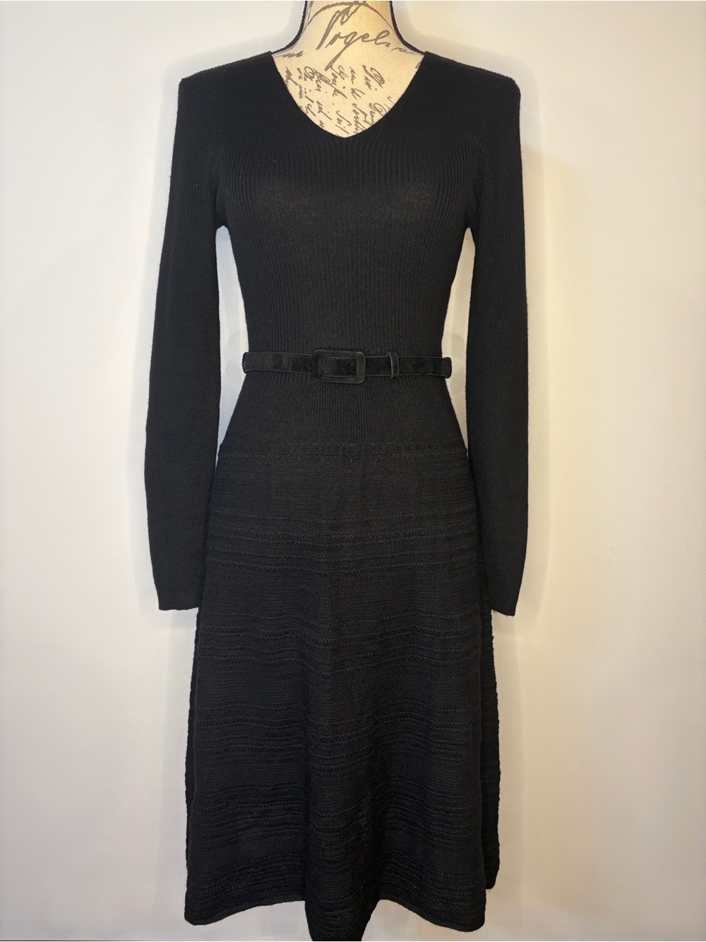 Ralph Lauren LRL merino wool ribbed sweater dress with belt black S
